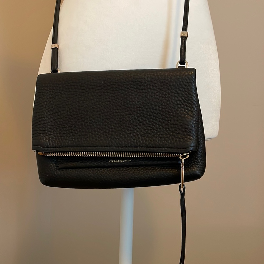 Coach leather black fold over cross body bag
